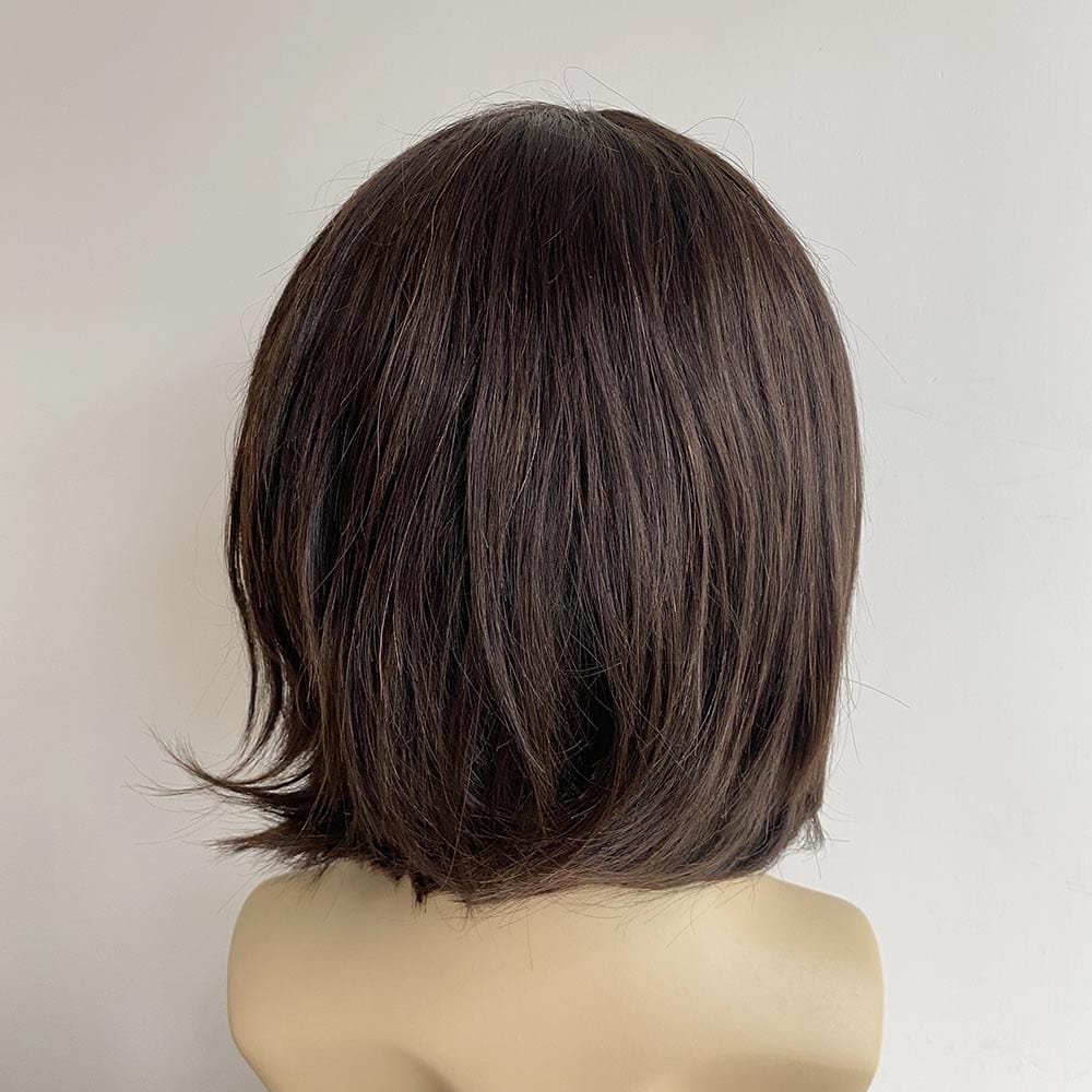 nevermindyrhead Men Human Hair Wig Dark Brown Short Straight Thick Bangs Cosplay 60s Retro Rock Mod Nostalgic Style
