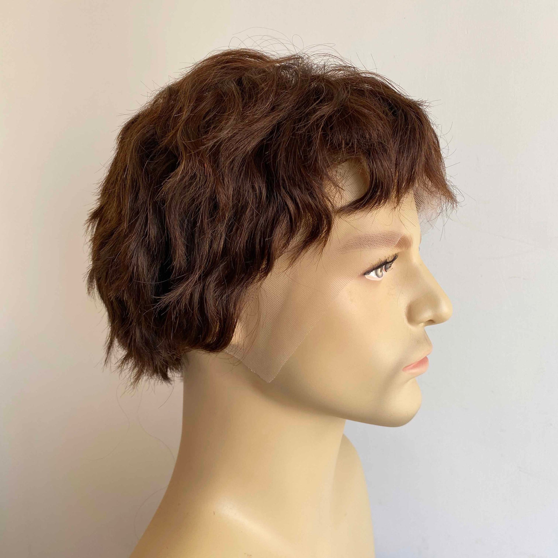 nevermindyrhead Men Human Hair Wig Short Brown Lace Front Wig Short Bangs Fringe Cutting