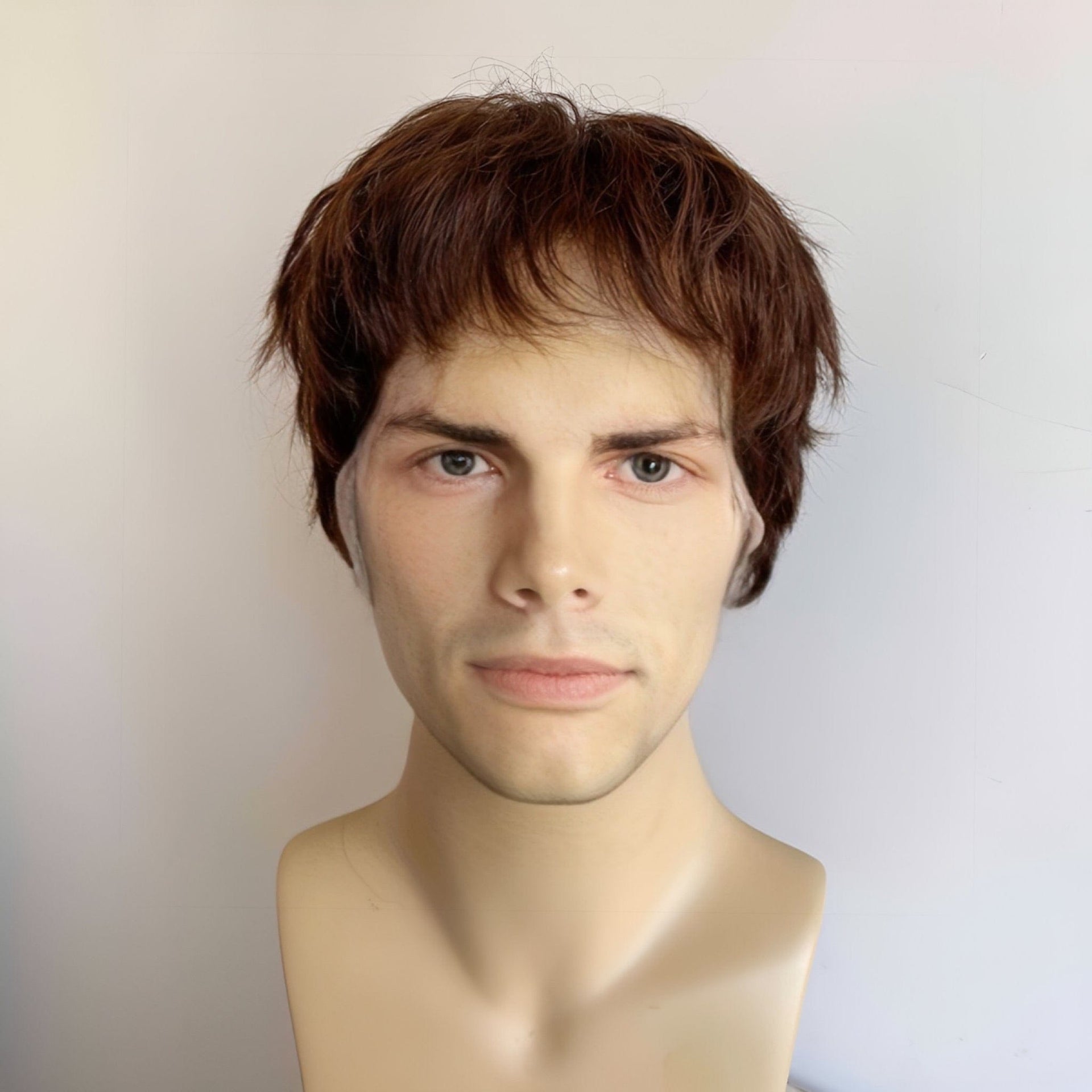 nevermindyrhead Men Human Hair Wig Short Brown Lace Front Wig Short Bangs Fringe Cutting Brown