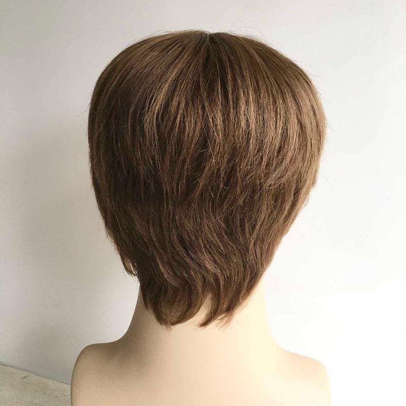 nevermindyrhead Men Light Brown Human Hair Wig With Bangs Short Straight Shaggy Natural Looking