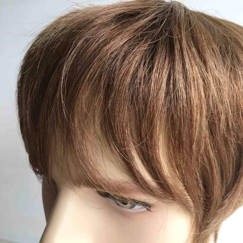 nevermindyrhead Men Light Brown Human Hair Wig With Bangs Short Straight Shaggy Natural Looking