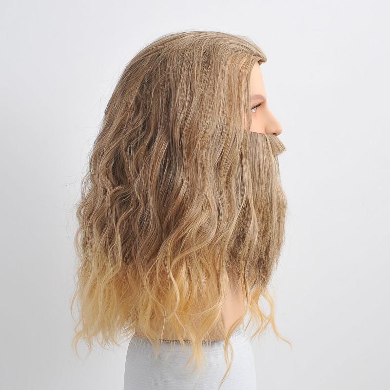 nevermindyrhead Men Ombre Brown Long Wavy Wig & Beard Set Ideal For Hero Fantasy Cosplay