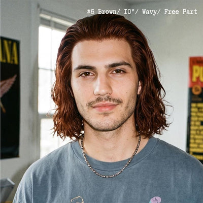 Men Custom Made Human Hair Wig Dark Brown Lace Front Curly Wavy Made-to-Order