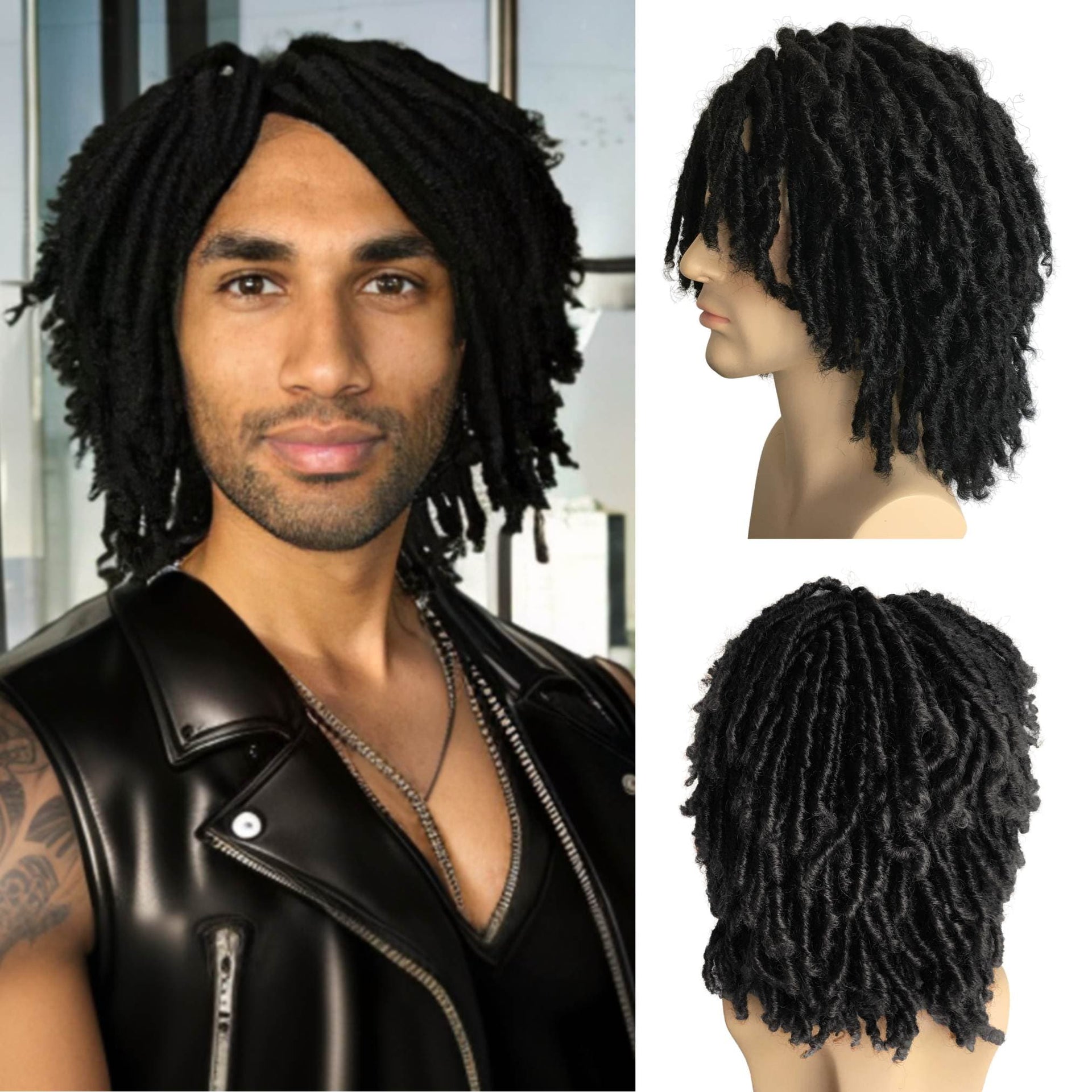 nevermindyrhead Short Dreadlocks Men Wig Afro Bob Crochet Twist Hair Synthetic Black Faux Locs Braids Black