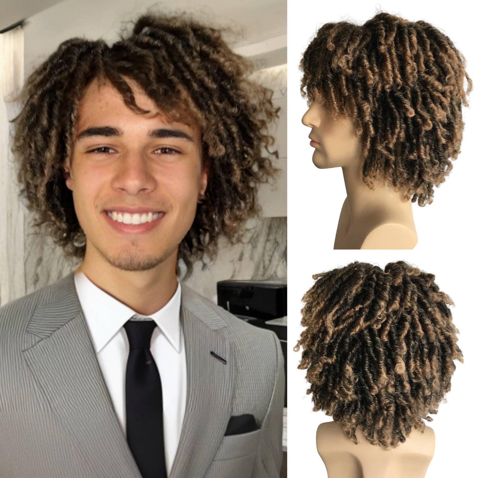 nevermindyrhead Short Dreadlocks Men Wig Afro Bob Crochet Twist Hair Synthetic Black Faux Locs Braids Light Brown