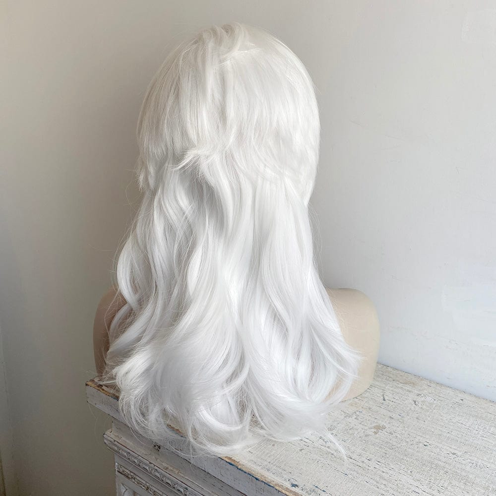 nevermindyrhead White Lace Front Cosplay Wig For Women Wolf Cut Long Straight Widows Peak Hairline Emo