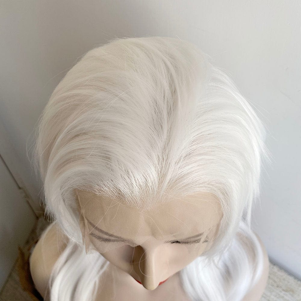 nevermindyrhead White Lace Front Cosplay Wig For Women Wolf Cut Long Straight Widows Peak Hairline Emo