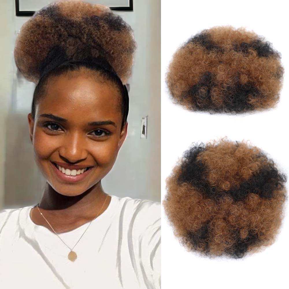 nevermindyrhead Women Afro Puff Drawstring Ponytail Bun Synthetic Kinky Hair Extension 1BH30#