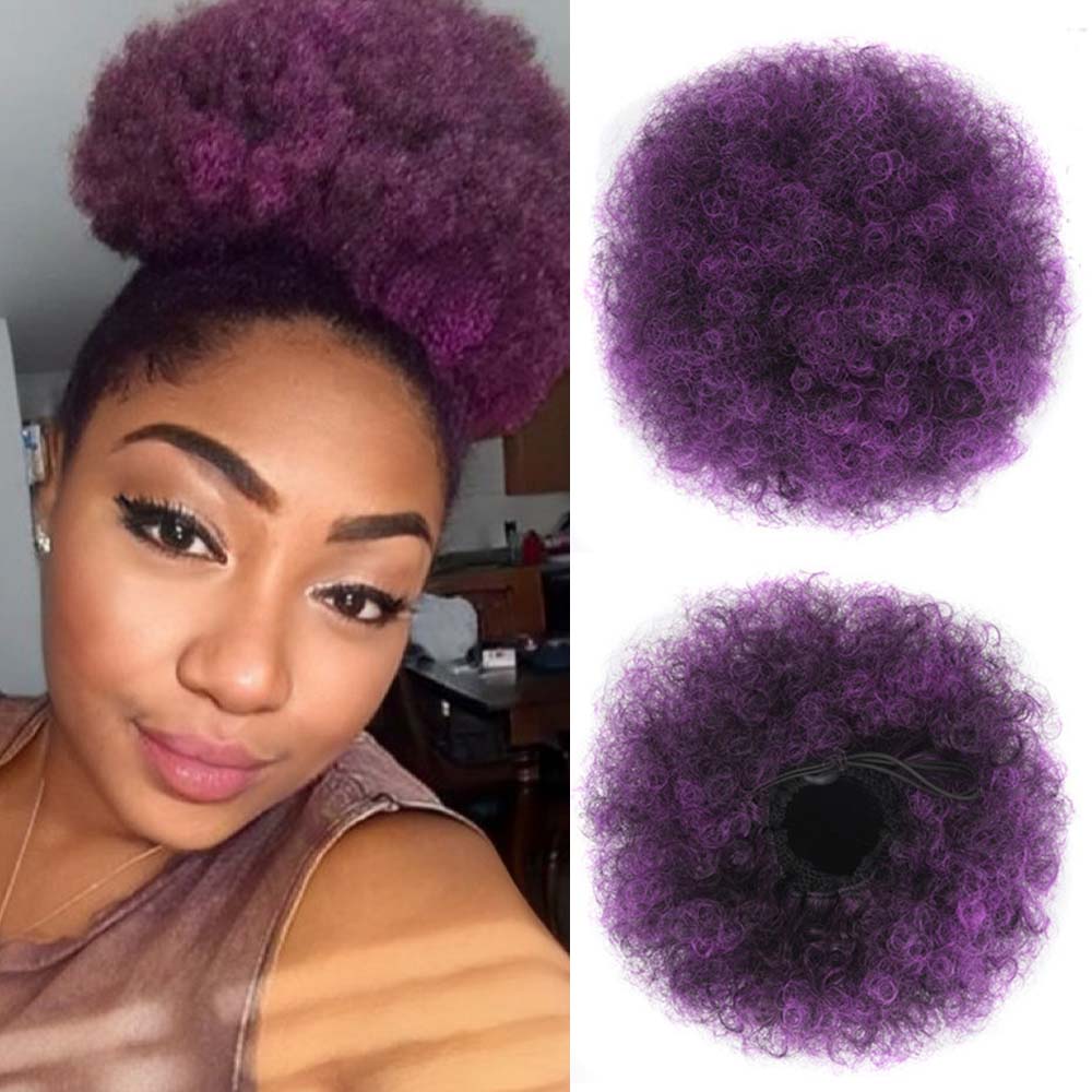 nevermindyrhead Women Afro Puff Drawstring Ponytail Bun Synthetic Kinky Hair Extension 1BT51P#