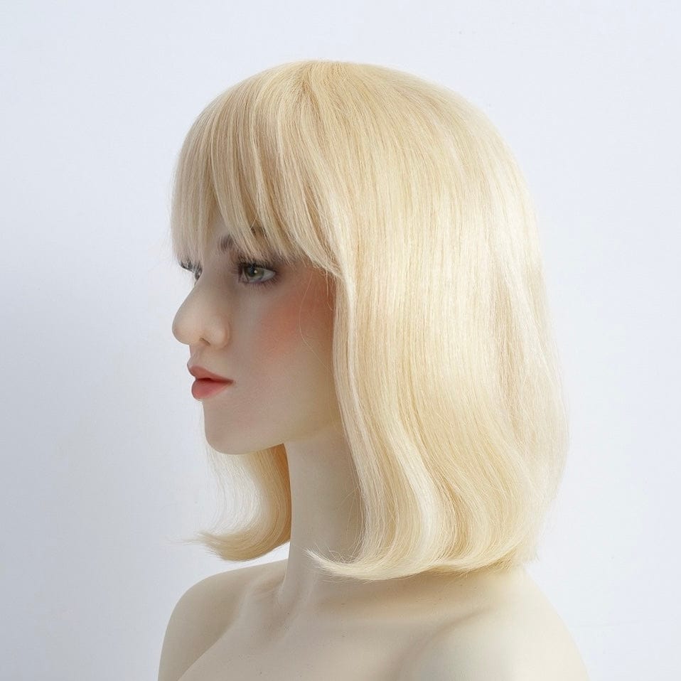 nevermindyrhead Women Blonde Human Hair Wig With Bangs 613 Straight Medium Shoulder Length