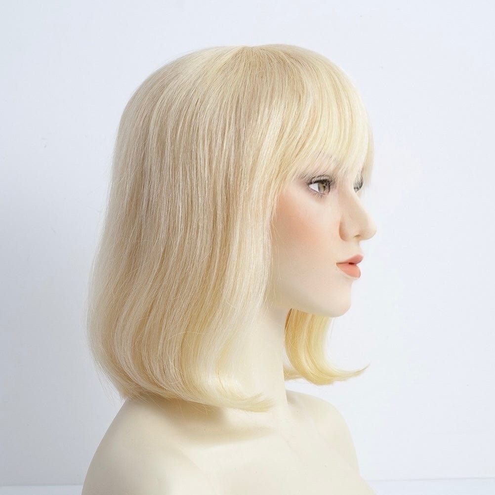 nevermindyrhead Women Blonde Human Hair Wig With Bangs 613 Straight Medium Shoulder Length