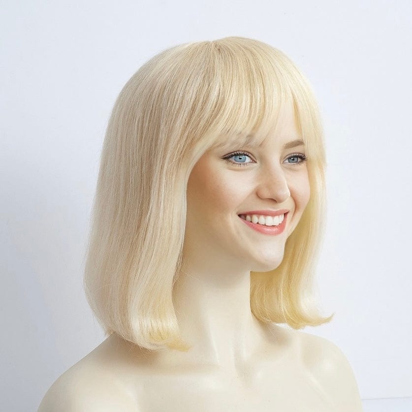nevermindyrhead Women Blonde Human Hair Wig With Bangs 613 Straight Medium Shoulder Length