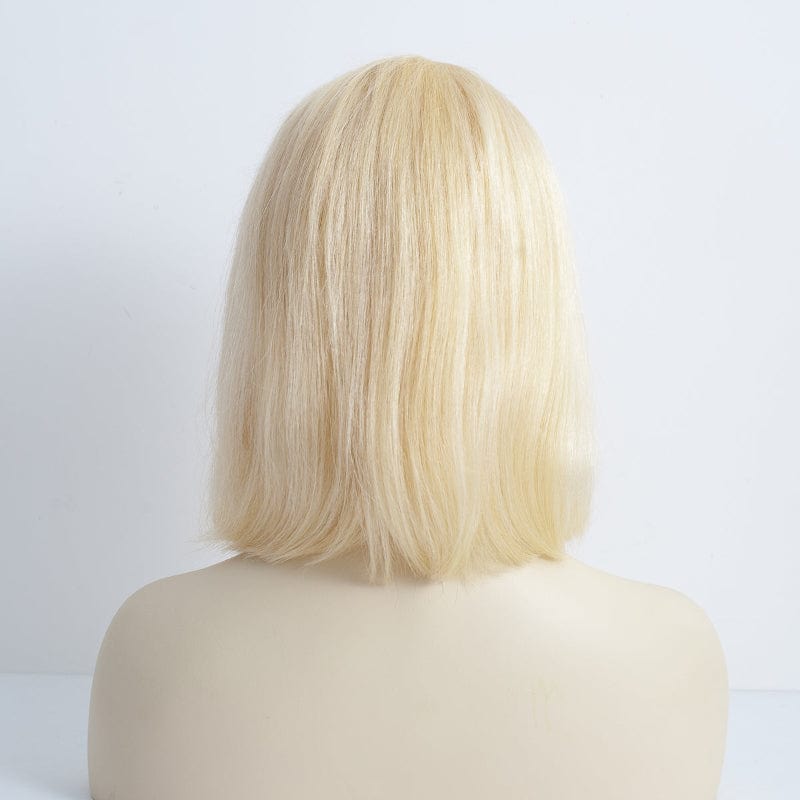 nevermindyrhead Women Blonde Human Hair Wig With Bangs 613 Straight Medium Shoulder Length