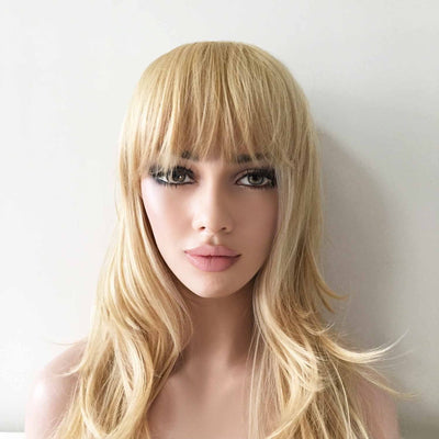 Women Blonde Long Wavy Fringe Bangs Layered Wig