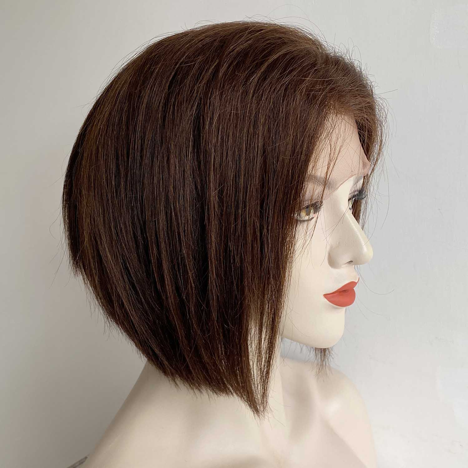 nevermindyrhead Women Brown Human Hair Wig Lace Front Short Bob Side Part Natural Looking 10 Inches