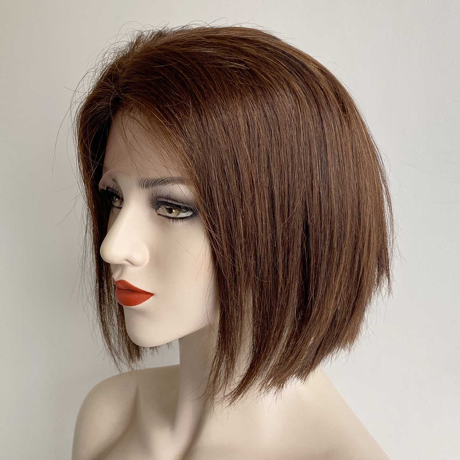 nevermindyrhead Women Brown Human Hair Wig Lace Front Short Bob Side Part Natural Looking 10 Inches