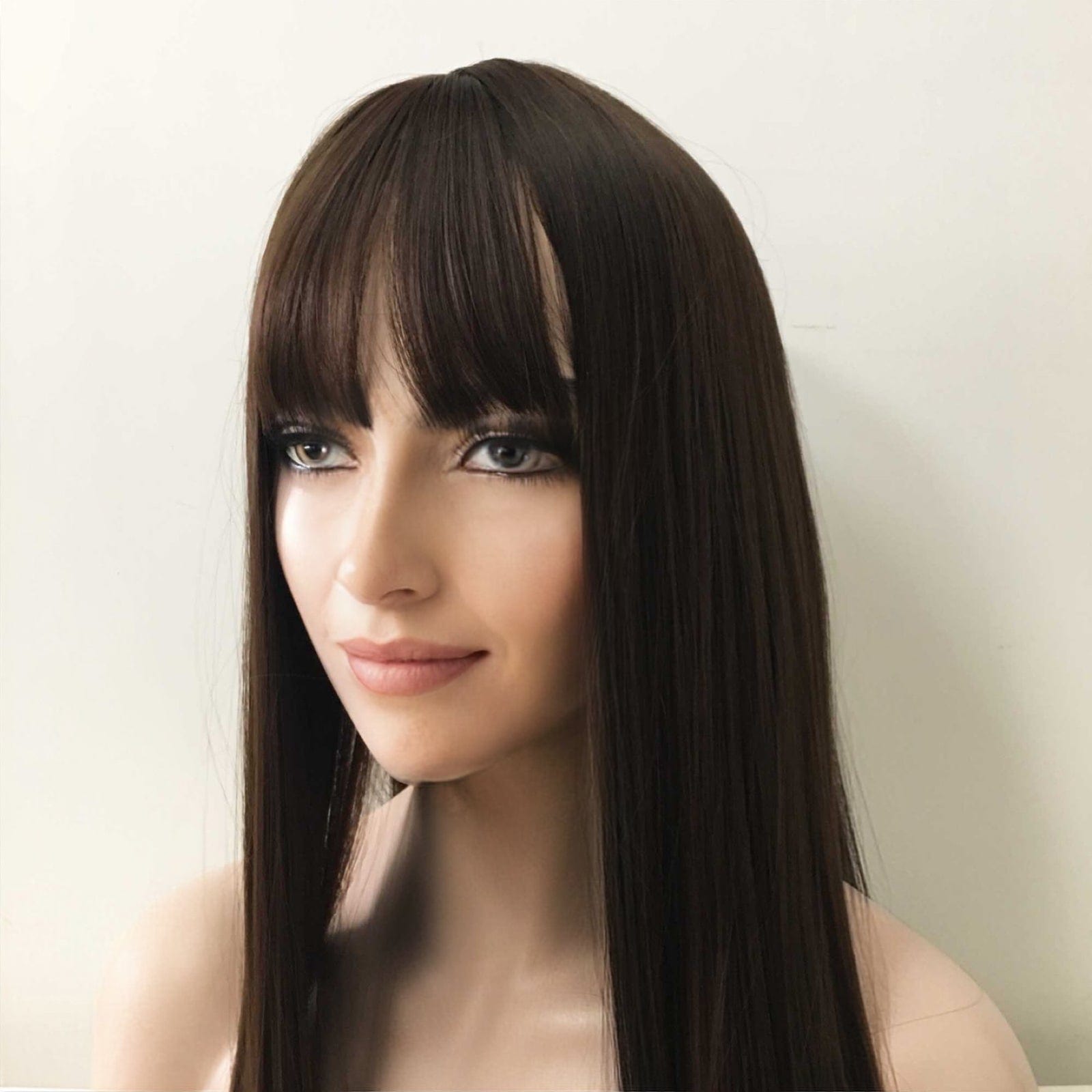 nevermindyrhead Women Chocolate Dark Brown Long Straight Fringe Bangs Wig