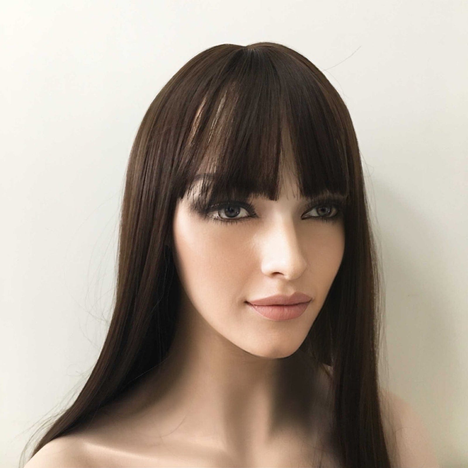 nevermindyrhead Women Chocolate Dark Brown Long Straight Fringe Bangs Wig