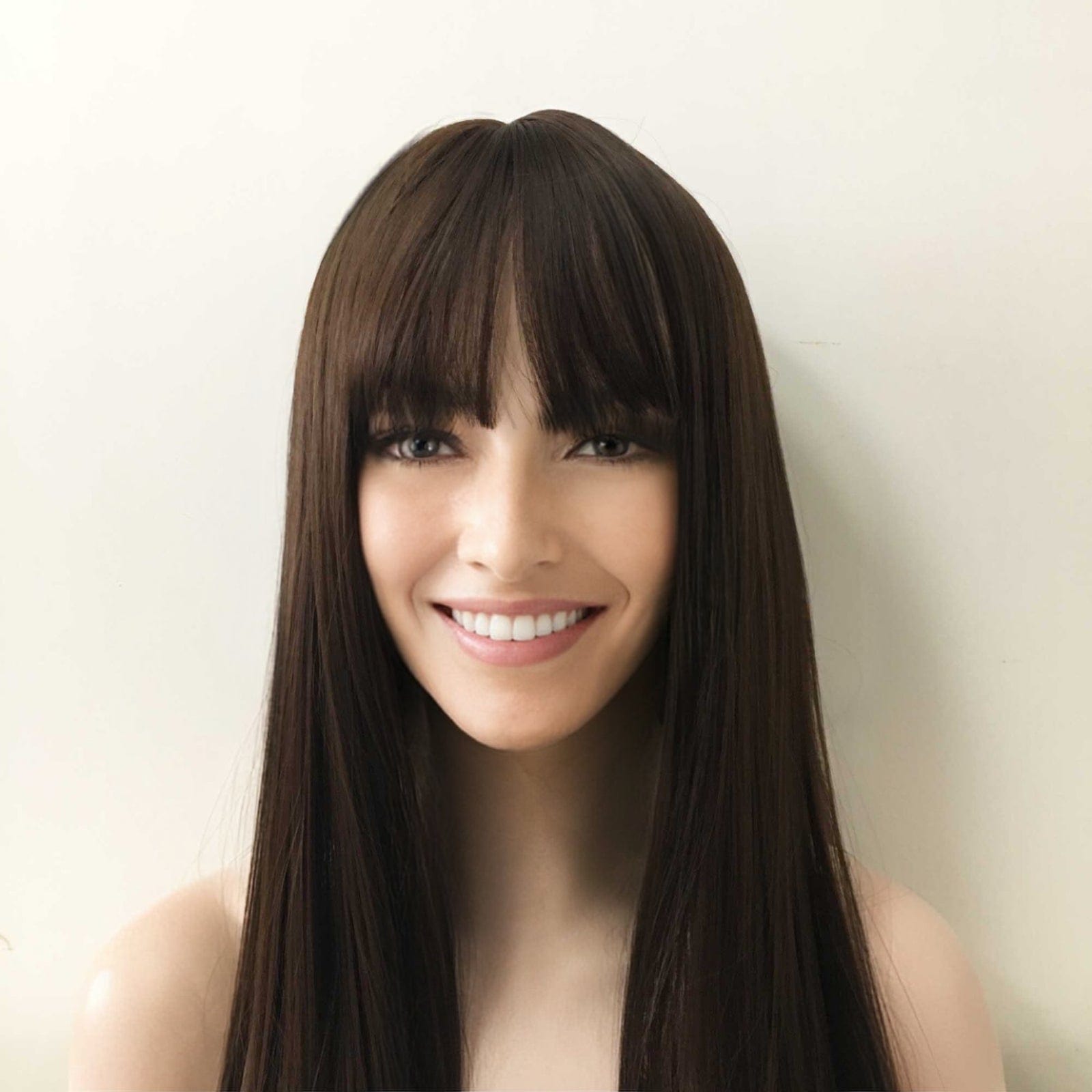 nevermindyrhead Women Chocolate Dark Brown Long Straight Fringe Bangs Wig