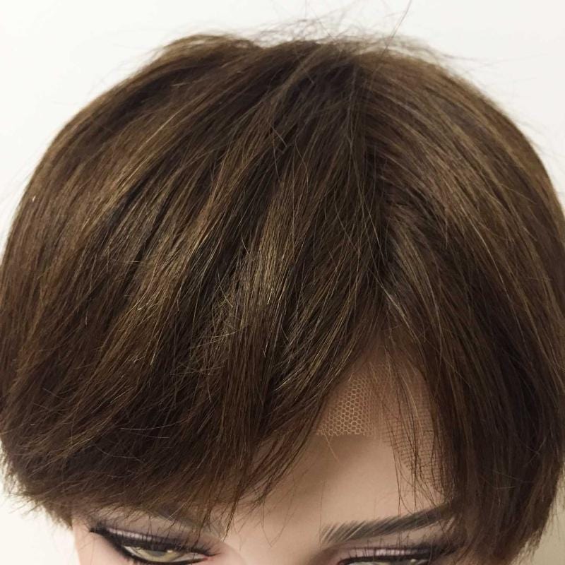 nevermindyrhead Women Dark Brown Human Hair Lace Front Wig Short Straight With Bangs 6 inches