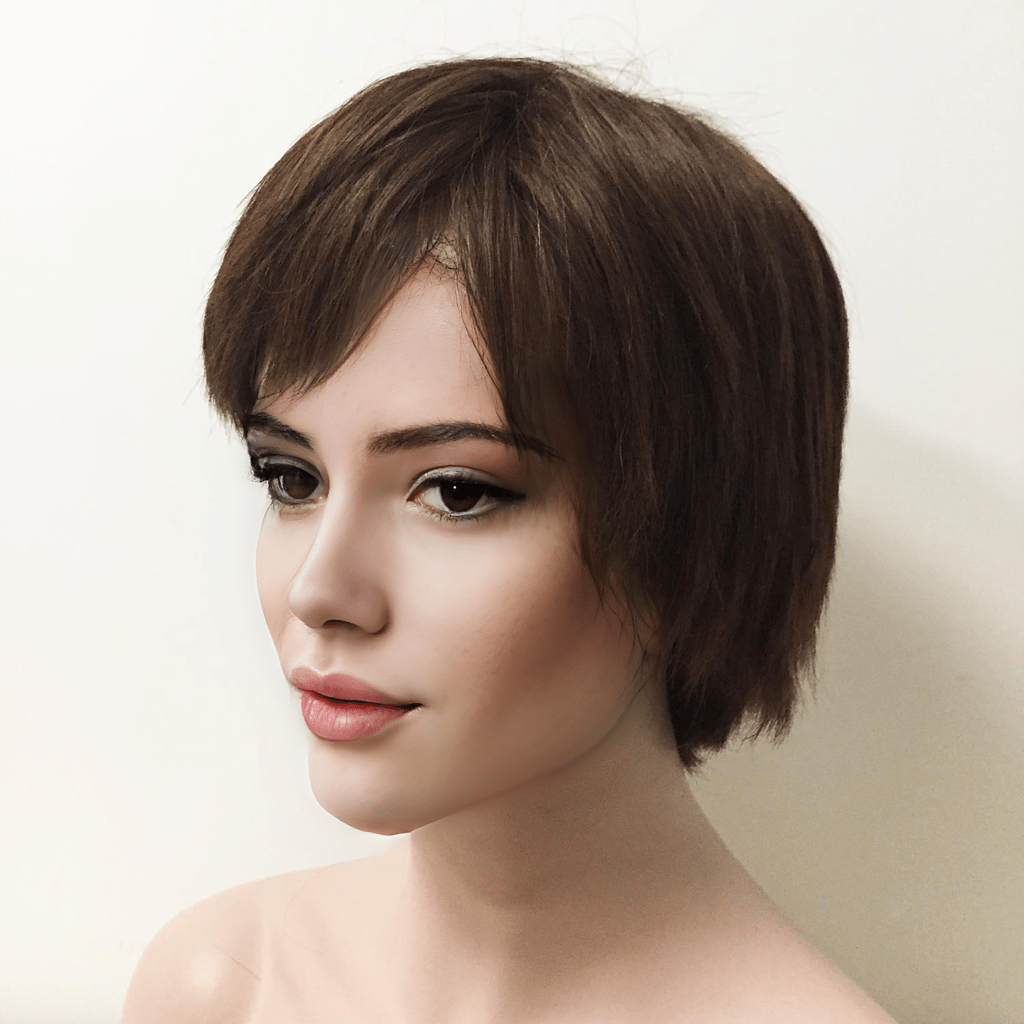 nevermindyrhead Women Dark Brown Human Hair Lace Front Wig Short Straight With Bangs 6 inches