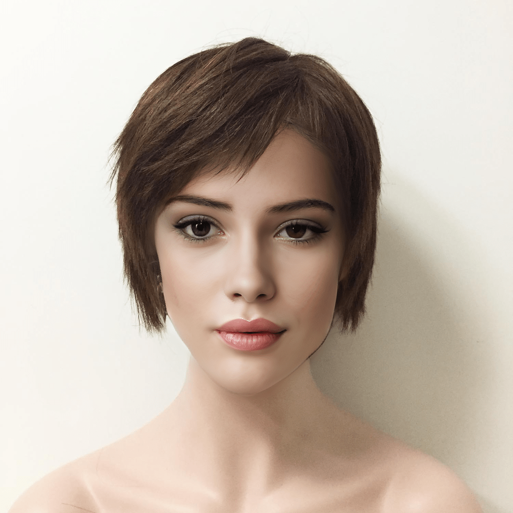 nevermindyrhead Women Dark Brown Human Hair Lace Front Wig Short Straight With Bangs 6 inches