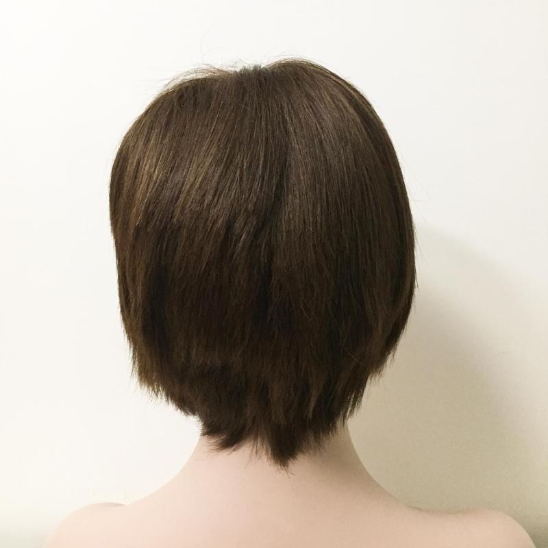 nevermindyrhead Women Dark Brown Human Hair Lace Front Wig Short Straight With Bangs 6 inches