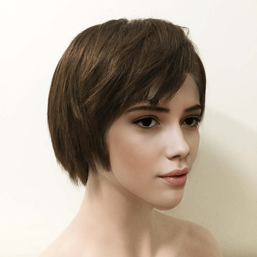 nevermindyrhead Women Dark Brown Human Hair Lace Front Wig Short Straight With Bangs 6 inches