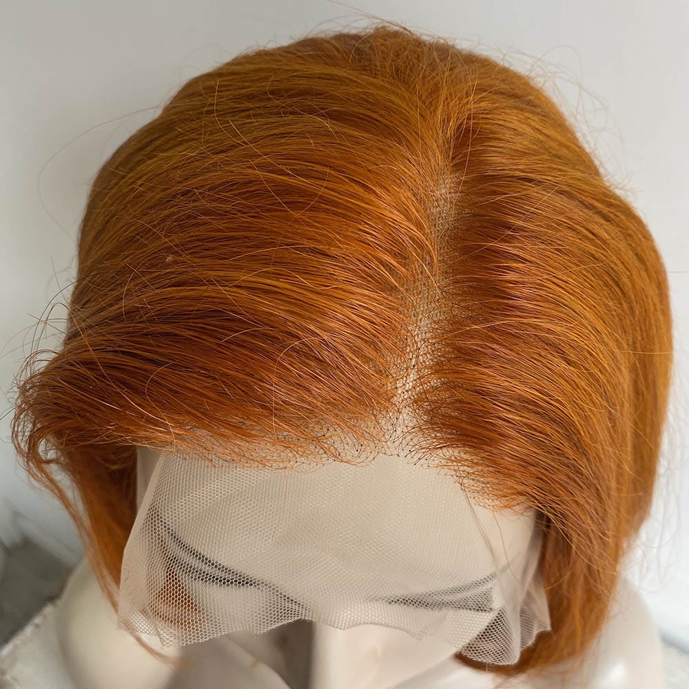 nevermindyrhead Women Ginger Brown Human Hair Wig Lace Front 13X6 short Bob Orange Side Part Realistic