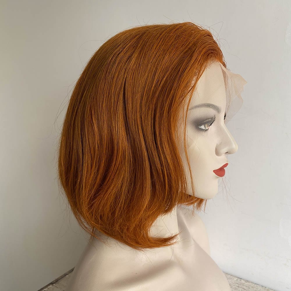nevermindyrhead Women Ginger Brown Human Hair Wig Lace Front 13X6 short Bob Orange Side Part Realistic