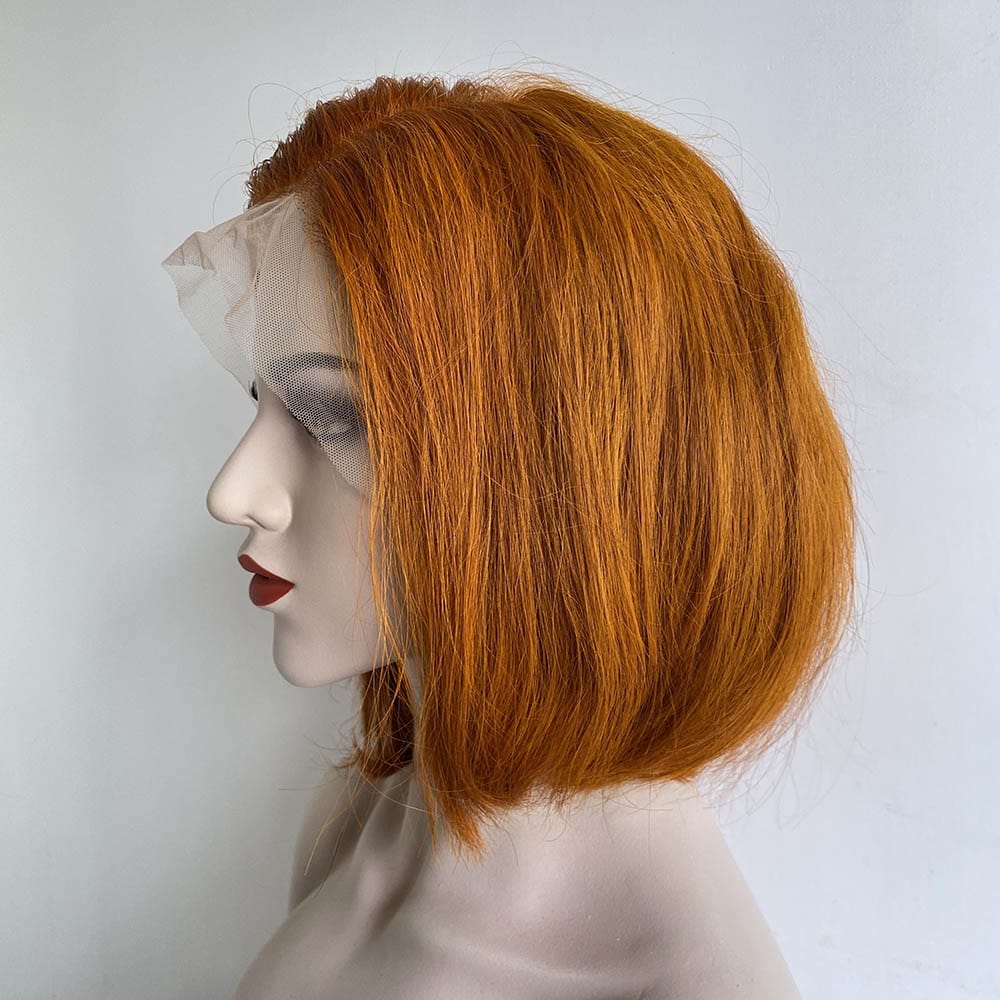 nevermindyrhead Women Ginger Brown Human Hair Wig Lace Front 13X6 short Bob Orange Side Part Realistic
