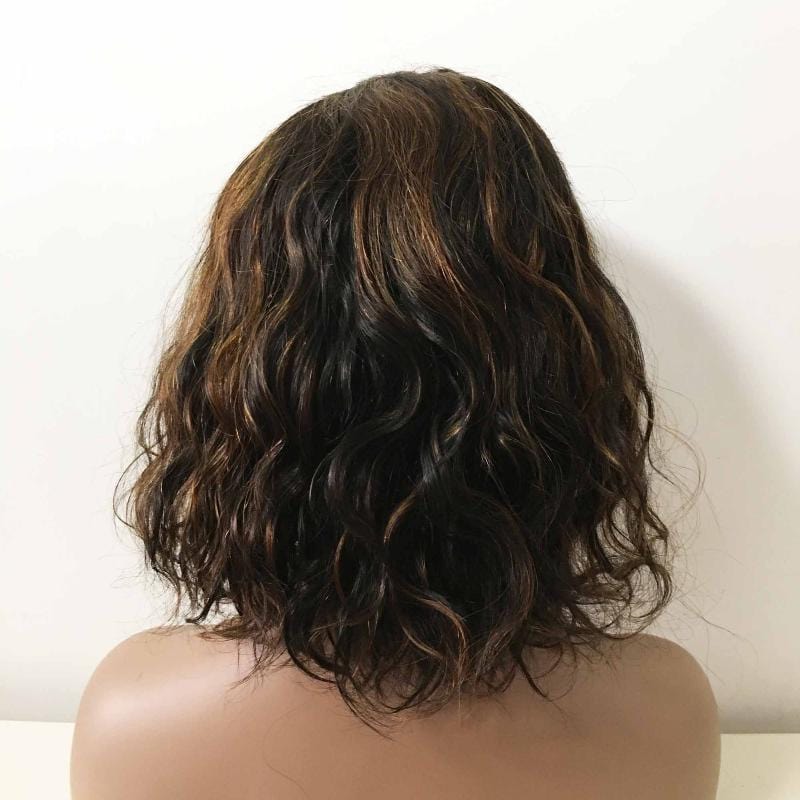 nevermindyrhead Women Natural Black Brown Highlight Real Human Hair 13 X 6 Lace Front Curly Side Part Wig