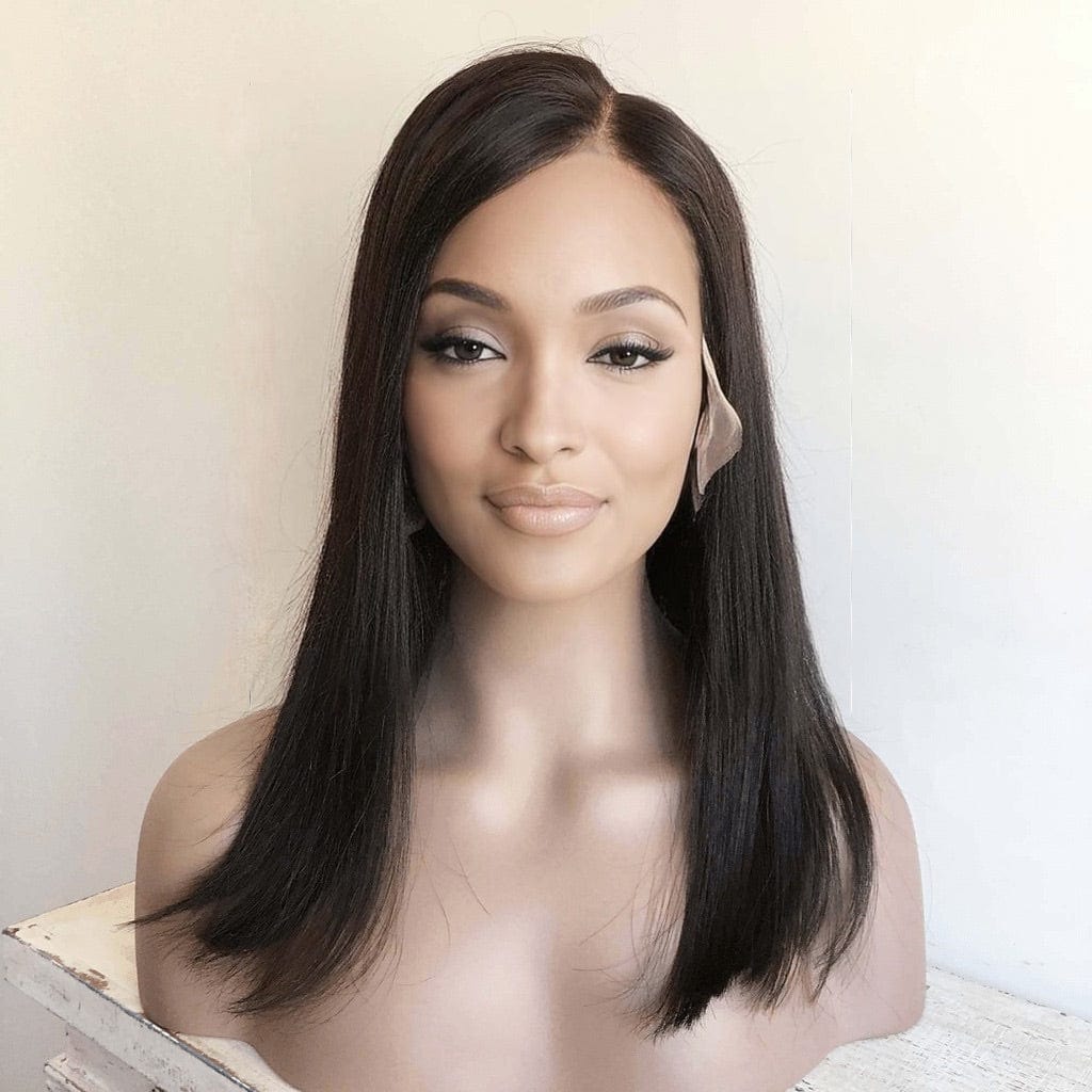 nevermindyrhead Women Natural Black Human Hair 13X6 Lace Front Wig Long Straight Hair Side Part