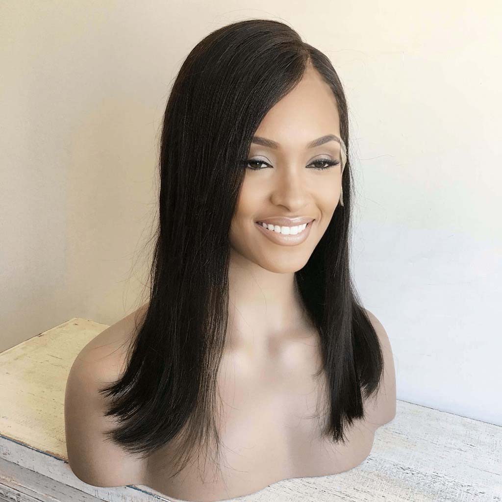 nevermindyrhead Women Natural Black Human Hair 13X6 Lace Front Wig Long Straight Hair Side Part