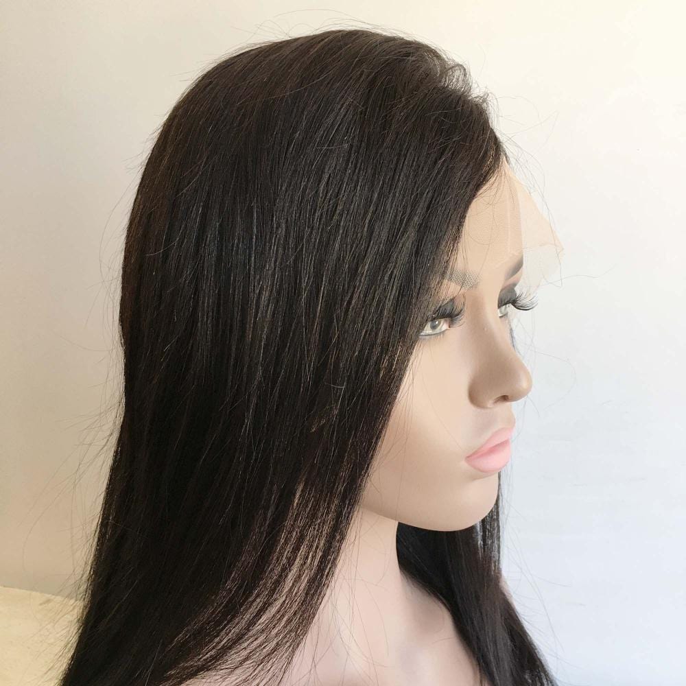 nevermindyrhead Women Natural Black Human Hair 13X6 Lace Front Wig Long Straight Hair Side Part