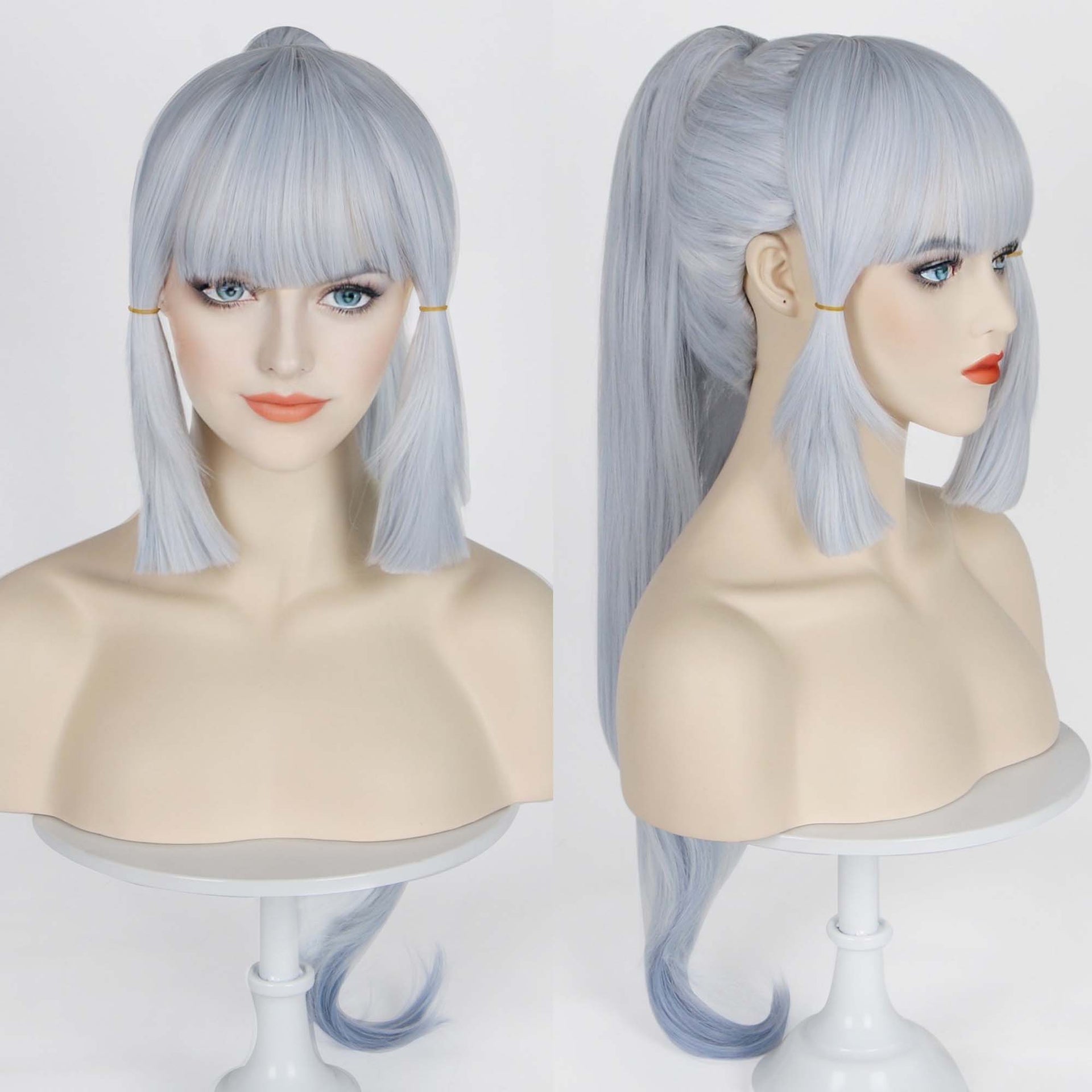 nevermindyrhead Women Ombre Greyish Blue Long Straight Layers Top Ponytail Japanese Princess Style Cosplay Wig