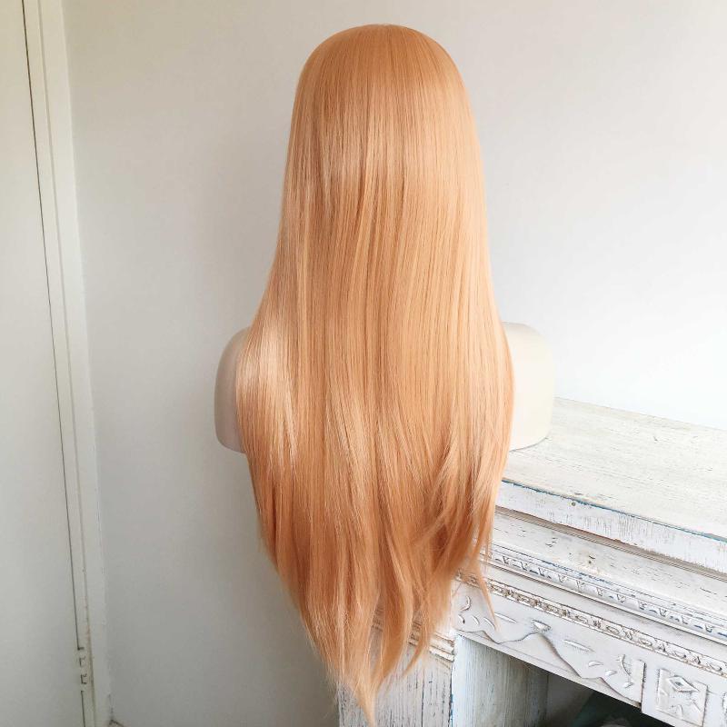 nevermindyrhead Women Peach Orange Lace Front Wig Middle Part Long Straight Hair