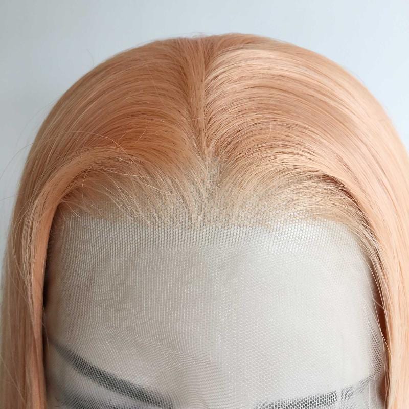 nevermindyrhead Women Peach Orange Lace Front Wig Middle Part Long Straight Hair
