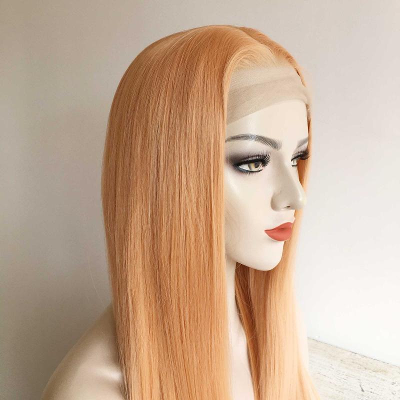 nevermindyrhead Women Peach Orange Lace Front Wig Middle Part Long Straight Hair