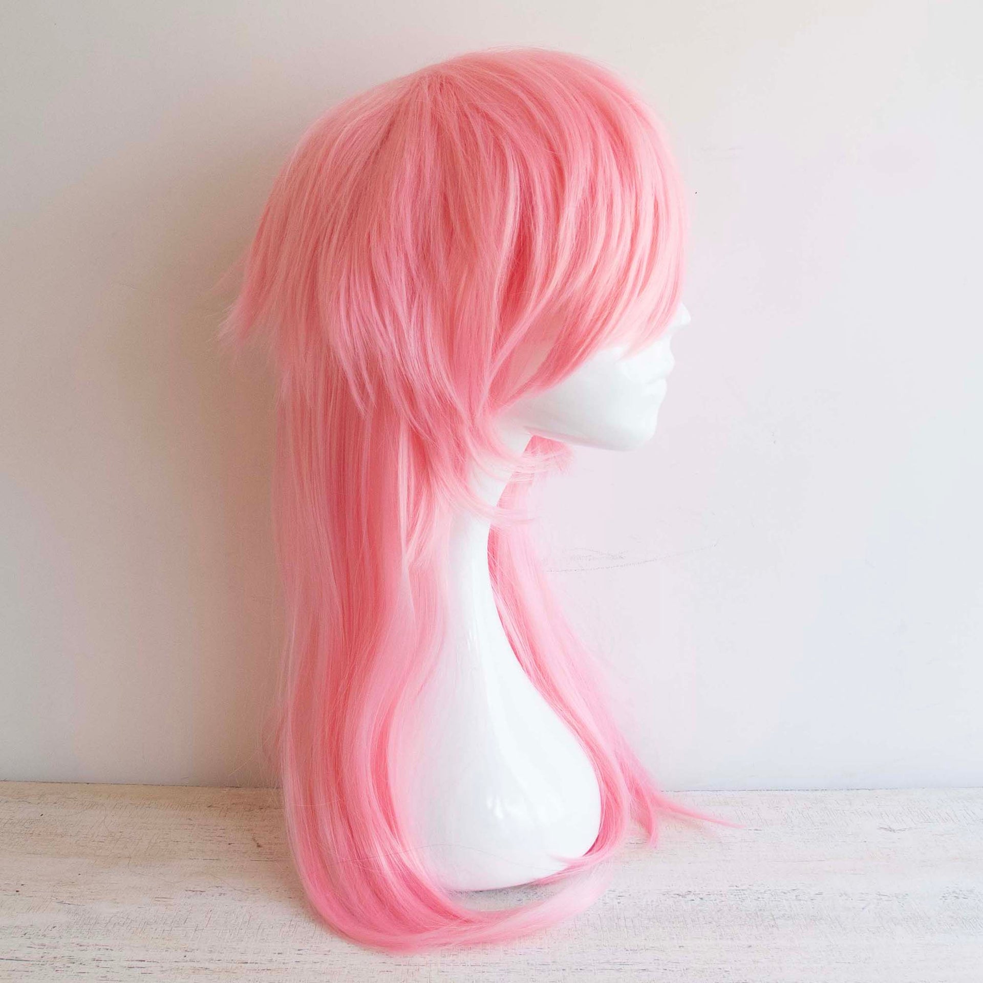 nevermindyrhead Women Pink Long Straight Fringe Bangs Mullet Wolf Cut Cosplay Wig