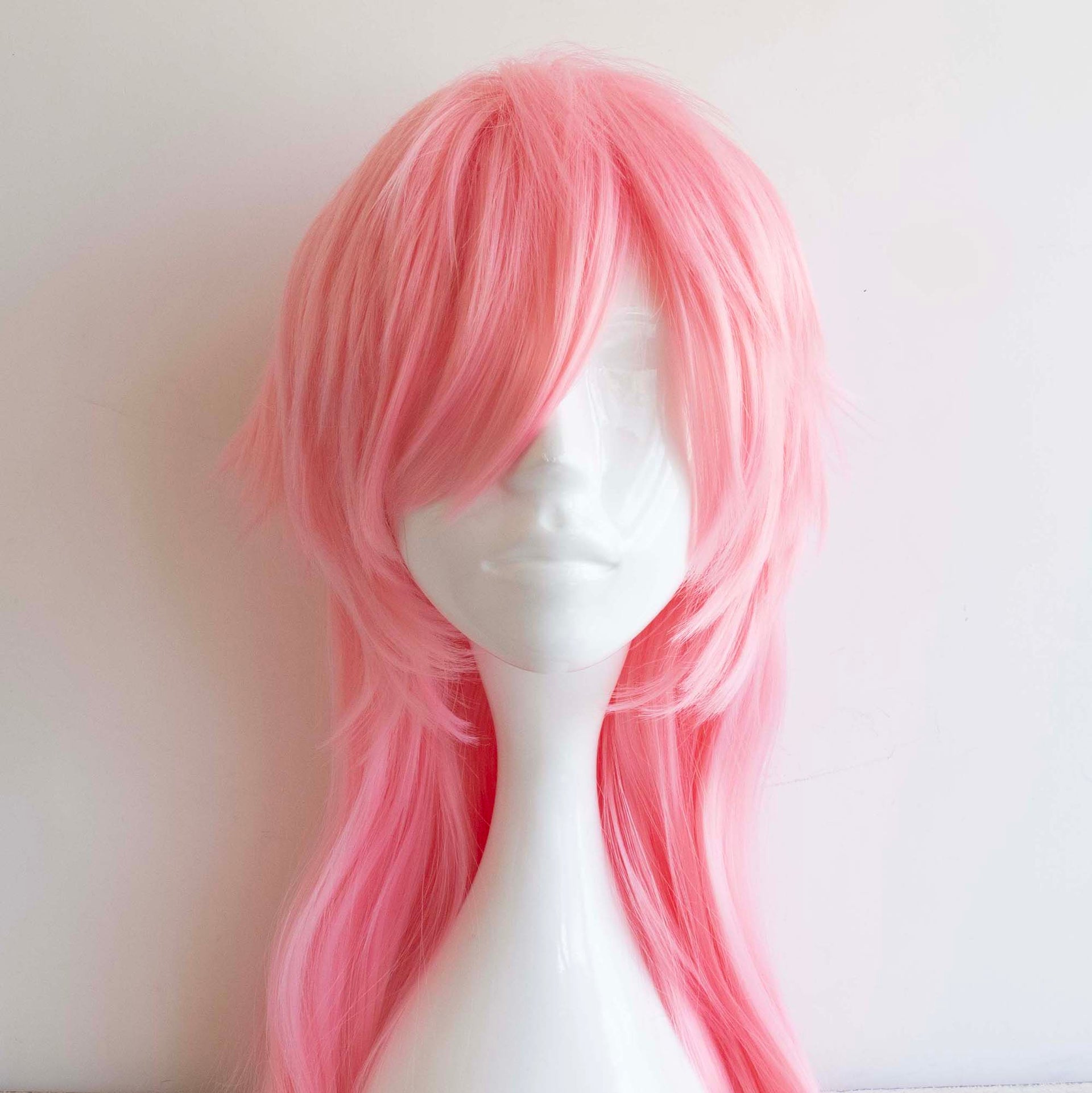 nevermindyrhead Women Pink Long Straight Fringe Bangs Mullet Wolf Cut Cosplay Wig