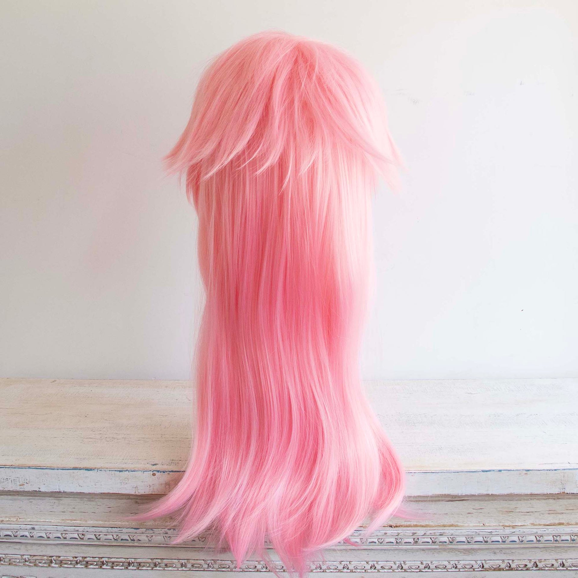 nevermindyrhead Women Pink Long Straight Fringe Bangs Mullet Wolf Cut Cosplay Wig