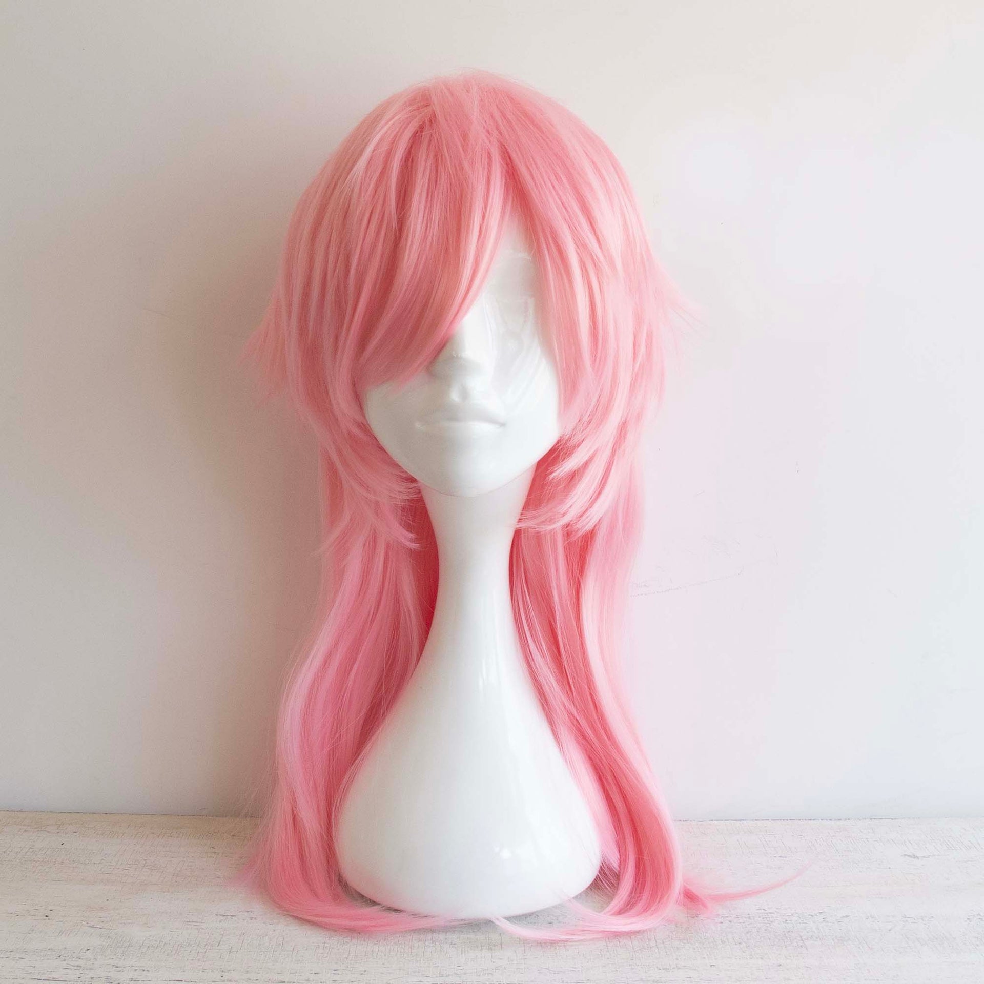 nevermindyrhead Women Pink Long Straight Fringe Bangs Mullet Wolf Cut Cosplay Wig