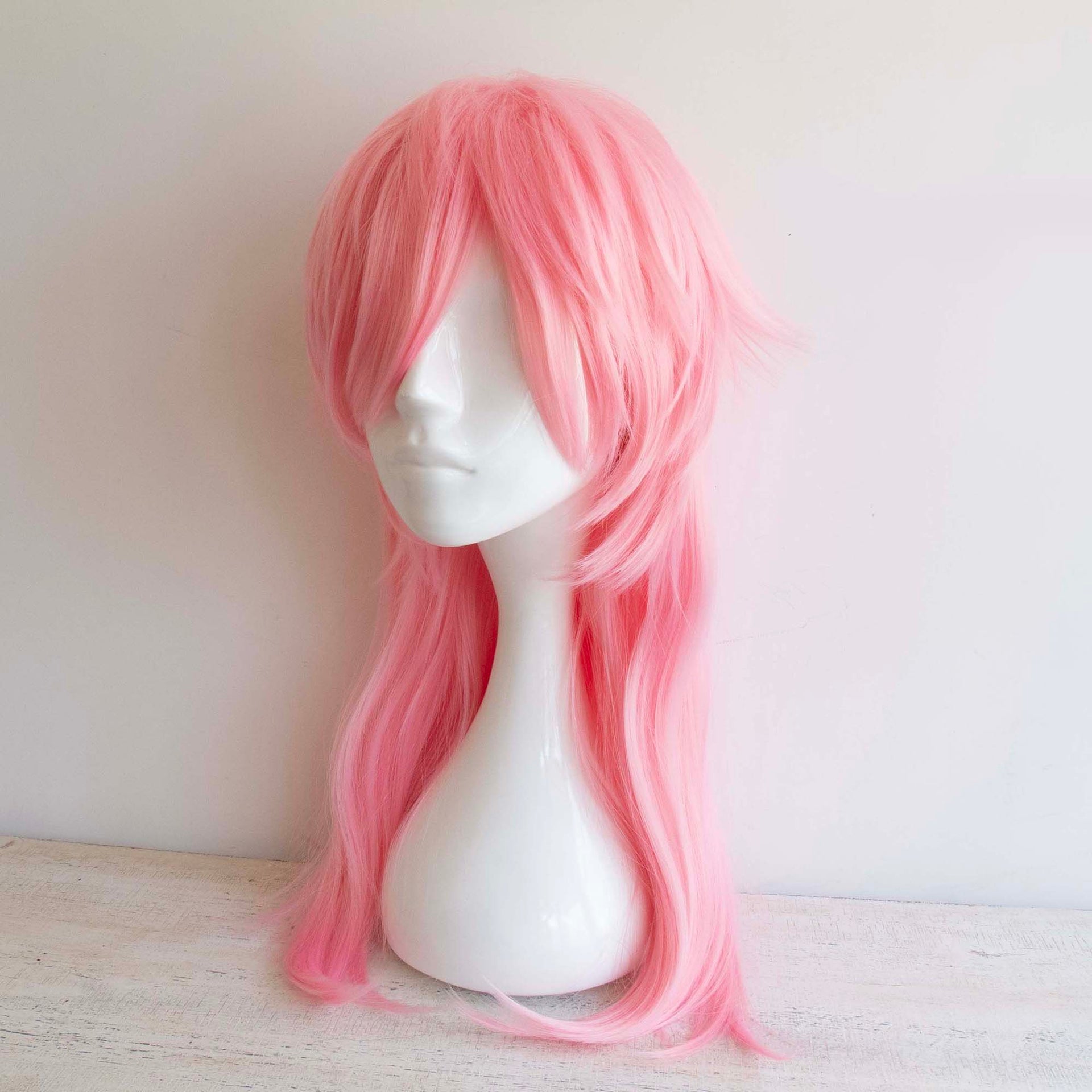 nevermindyrhead Women Pink Long Straight Fringe Bangs Mullet Wolf Cut Cosplay Wig