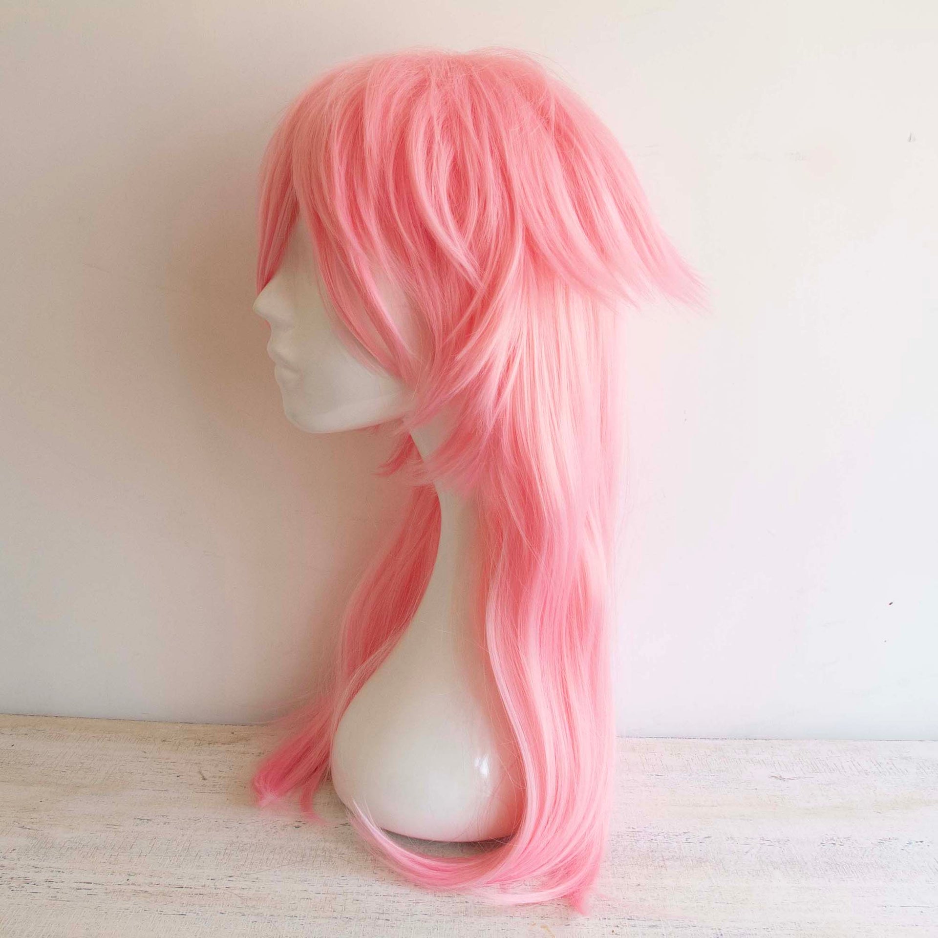 nevermindyrhead Women Pink Long Straight Fringe Bangs Mullet Wolf Cut Cosplay Wig