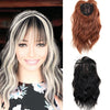 Women Salt And Pepper Ombre Hair Toppers 14 Inches Clip In Hairpiece with Bangs Hair Toupee for Thinning Hair