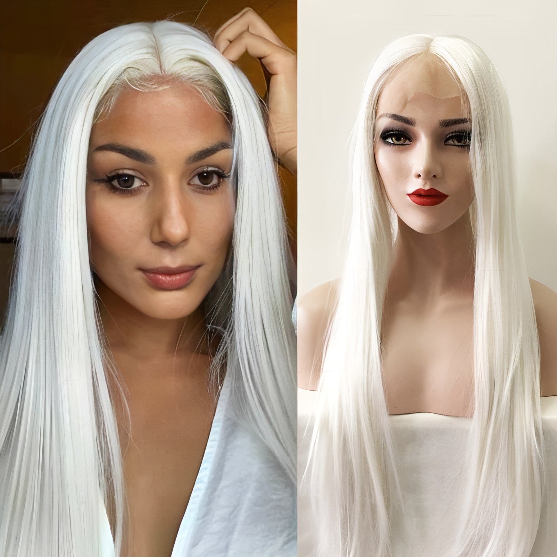 nevermindyrhead Women Snow White Lace Front Long Straight Middle Part Wig