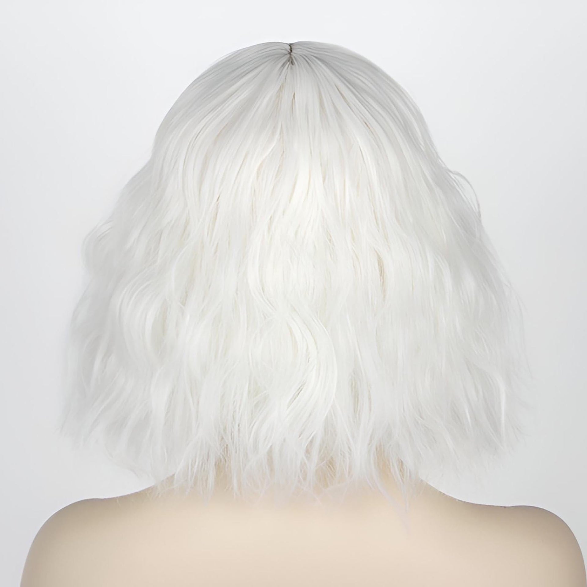 nevermindyrhead Women Snow White Wavy Fluffy Short Bob Fringe Bangs Wig