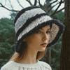Women Winter Black Bucket Hat Fashion Stripe Pattern Elegant Tweed Knit