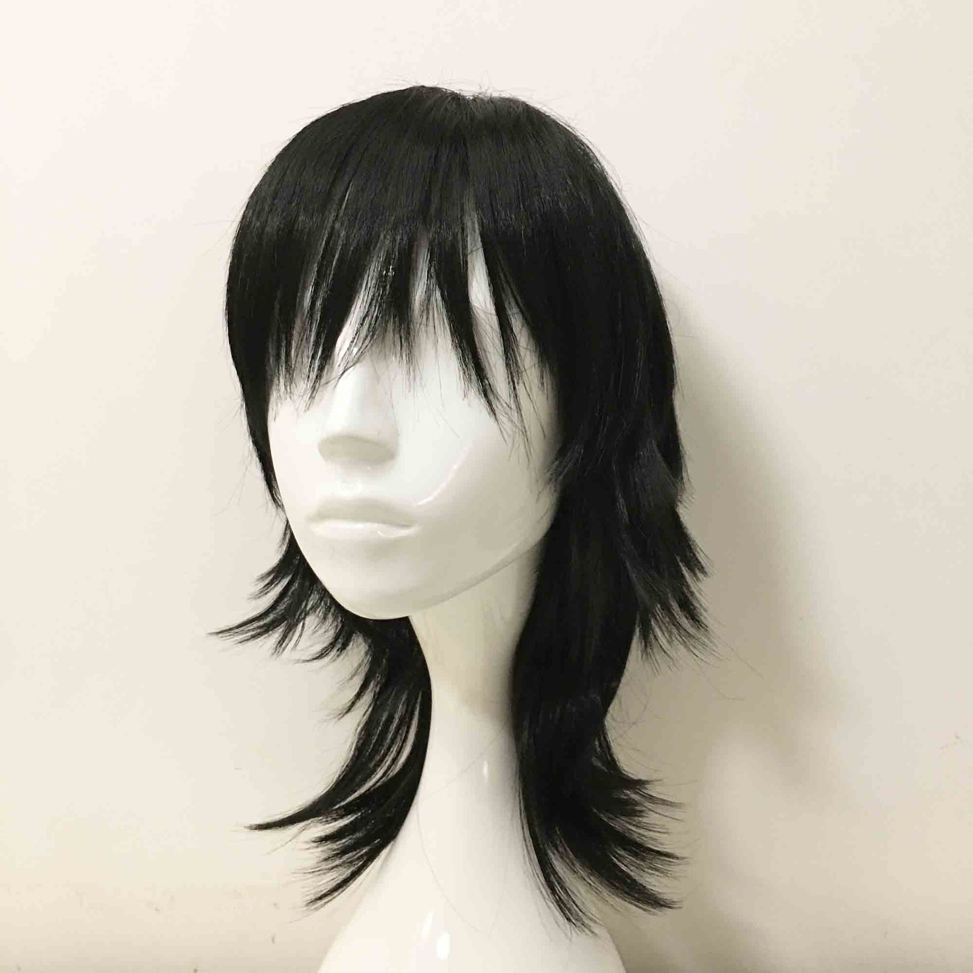 nevermindyrhead Men Black Long Straight Fringe Bangs Layered Mullet Cosplay Wig